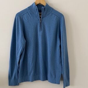 LL BEAN 1/4 Zip Cotton Cashmere Pullover Sweater Cornflower Blue Size Large